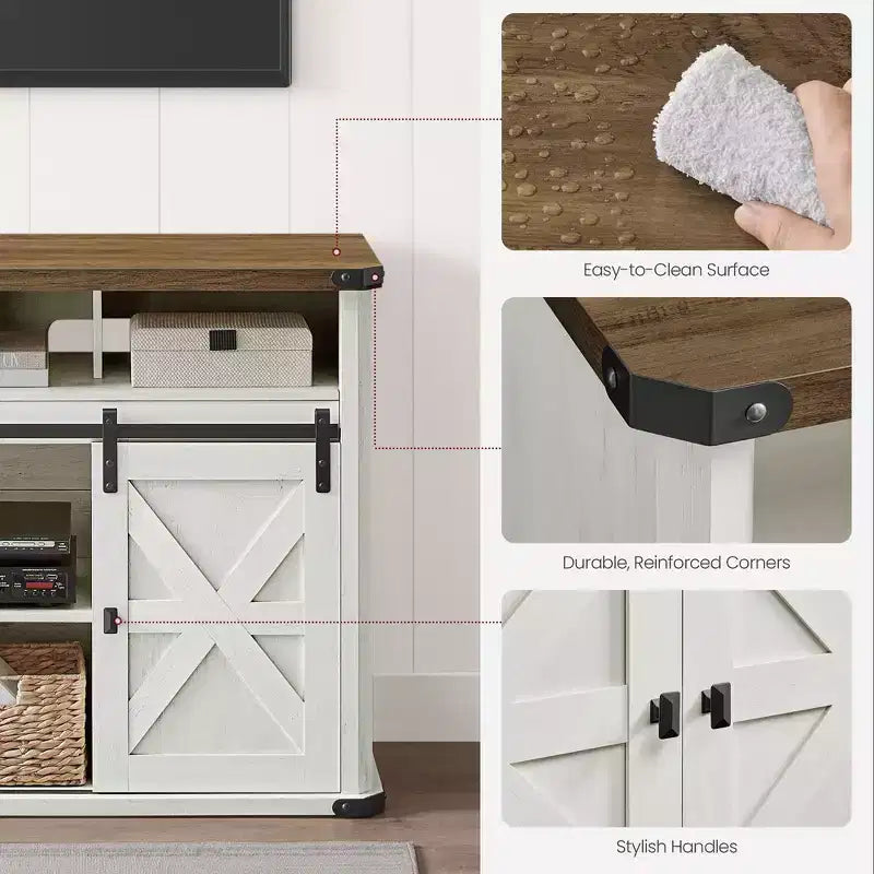 Mueble para TV de hasta 65 pulgadas, consola de TV estilo rústico, 2 puertas corredizas de granero, para sala de estar