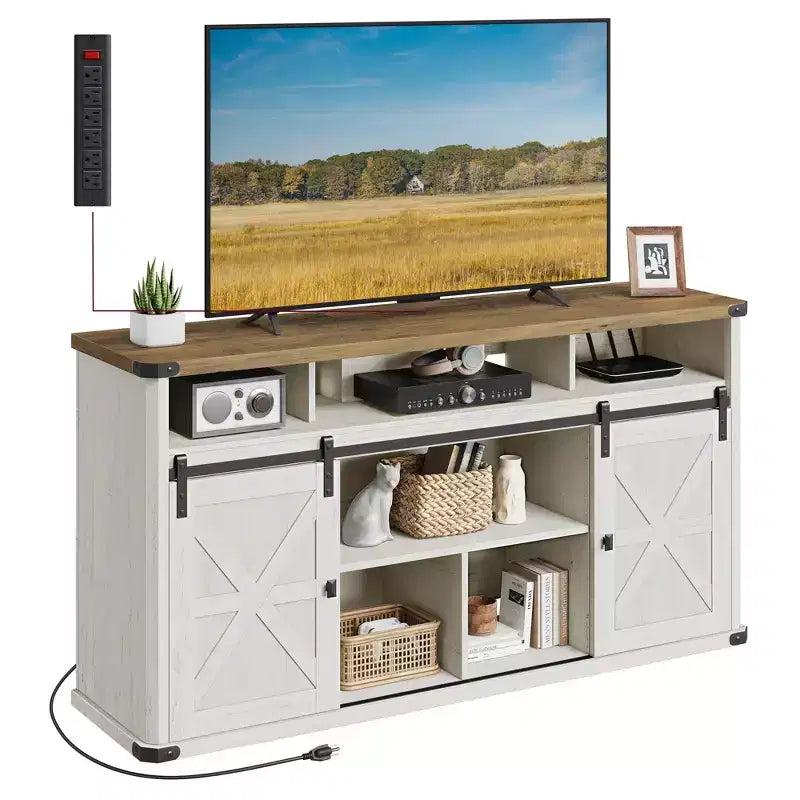 Mueble para TV de hasta 65 pulgadas, consola de TV estilo rústico, 2 puertas corredizas de granero, para sala de estar