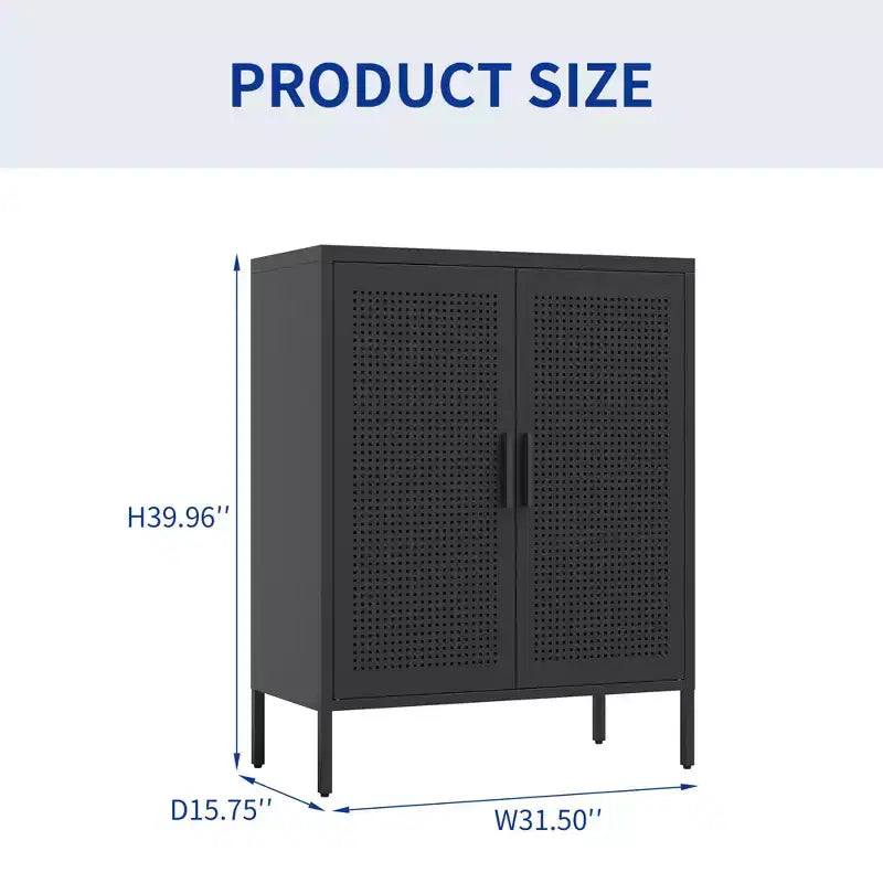 Armario metálico de almacenaje de 80 cm - 2 puertas y 2 estantes ajustables, archivador de acero (sin cerradura), negro