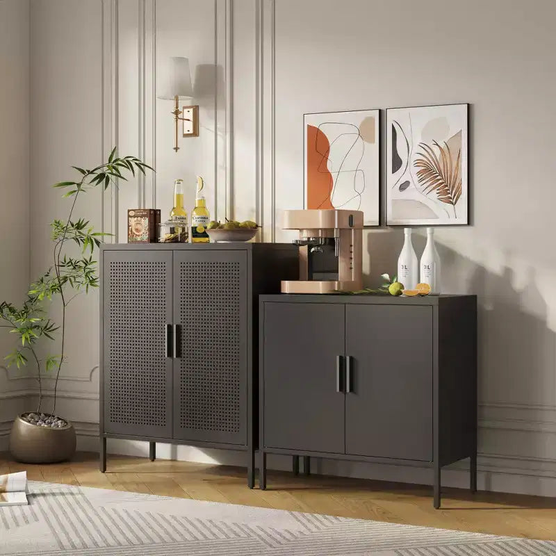 Armario metálico de almacenaje de 80 cm - 2 puertas y 2 estantes ajustables, archivador de acero (sin cerradura), negro