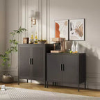Armario metálico de almacenaje de 80 cm - 2 puertas y 2 estantes ajustables, archivador de acero (sin cerradura), negro