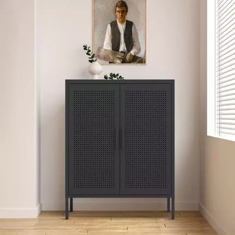 Armario metálico de almacenaje de 80 cm - 2 puertas y 2 estantes ajustables, archivador de acero (sin cerradura), negro