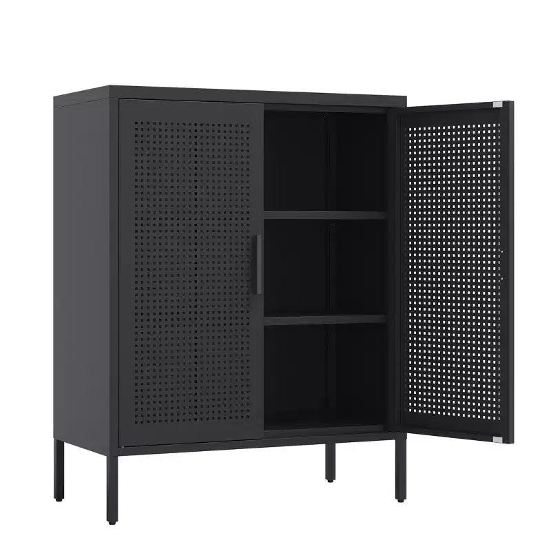 Armario metálico de almacenaje de 80 cm - 2 puertas y 2 estantes ajustables, archivador de acero (sin cerradura), negro