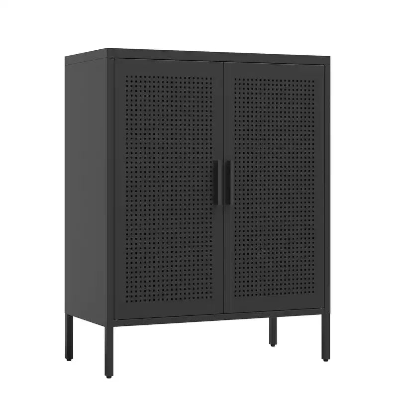 Armario metálico de almacenaje de 80 cm - 2 puertas y 2 estantes ajustables, archivador de acero (sin cerradura), negro