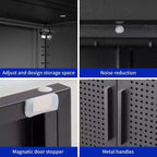 Armario metálico de almacenaje de 80 cm - 2 puertas y 2 estantes ajustables, archivador de acero (sin cerradura), negro