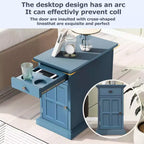 Mesa Auxiliar Vintage Clásica con Puertos USB y 1 Cajón con Portavasos, Mesa Estrecha para Sofá, Mesita de Noche para Sala de Estar, Dormitorio