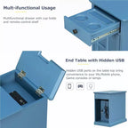 Mesa Auxiliar Vintage Clásica con Puertos USB y 1 Cajón con Portavasos, Mesa Estrecha para Sofá, Mesita de Noche para Sala de Estar, Dormitorio