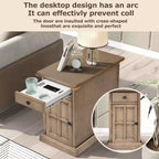 Mesa Auxiliar Vintage Clásica con Puertos USB y 1 Cajón con Portavasos, Mesa Estrecha para Sofá, Mesita de Noche para Sala de Estar, Dormitorio