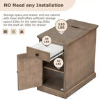 Mesa Auxiliar Vintage Clásica con Puertos USB y 1 Cajón con Portavasos, Mesa Estrecha para Sofá, Mesita de Noche para Sala de Estar, Dormitorio