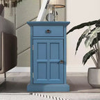 Mesa Auxiliar Vintage Clásica con Puertos USB y 1 Cajón con Portavasos, Mesa Estrecha para Sofá, Mesita de Noche para Sala de Estar, Dormitorio