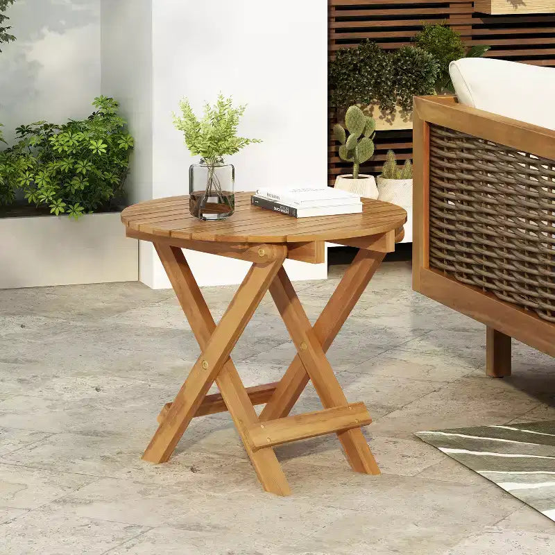 Mesa auxiliar plegable moderna JVNOXK ajustable (17,75-27,6 pulgadas) Mesa auxiliar de palo de rosa (acabado de teca), adecuada como bandeja para sofá, mesita de noche