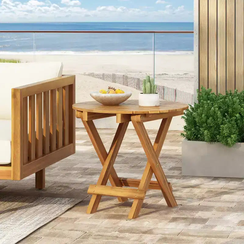 Mesa auxiliar plegable moderna JVNOXK ajustable (17,75-27,6 pulgadas) Mesa auxiliar de palo de rosa (acabado de teca), adecuada como bandeja para sofá, mesita de noche