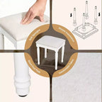 Tocador de maquillaje de madera Lillian Boho moderno con espejo triple, 13 bombillas, 5 cajones y estación de carga
