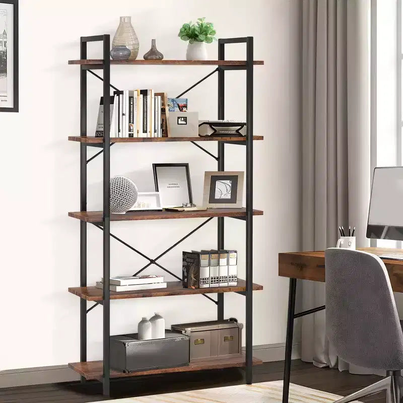 Estantería Industrial de 5 Niveles, Estantería Etagere de Metal Marrón - Librero Abierto para Sala de Estar, Oficina, Almacenamiento y Decoración
