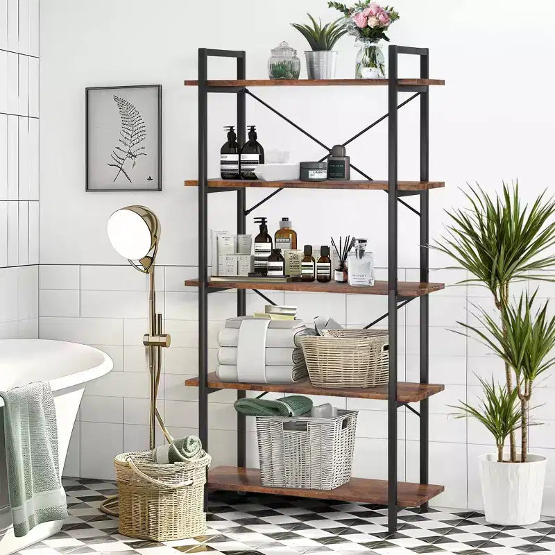Estantería Industrial de 5 Niveles, Estantería Etagere de Metal Marrón - Librero Abierto para Sala de Estar, Oficina, Almacenamiento y Decoración