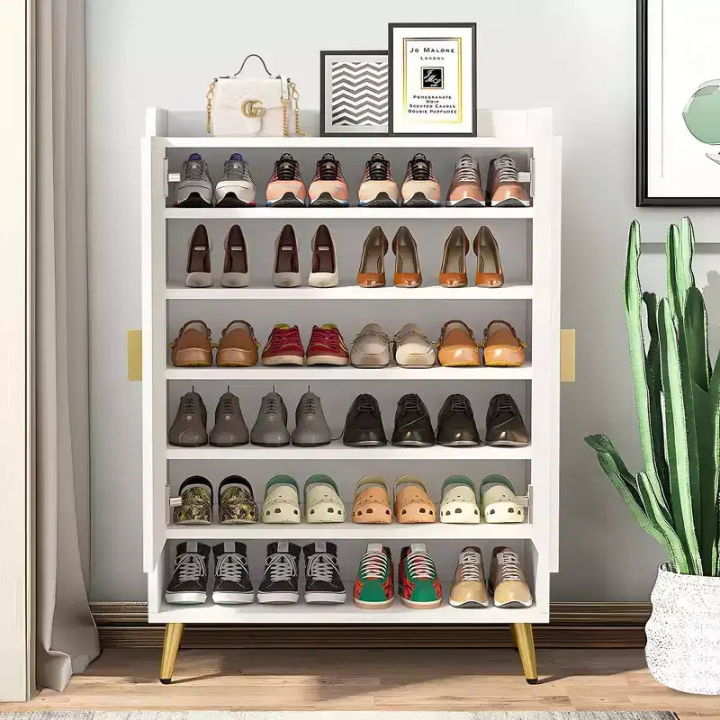 Zapatero de 7 niveles, organizador de almacenamiento de zapatos de gran capacidad con estantes ajustables y puertas, armario independiente para recibidor para más de 20 pares, blanco