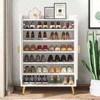 Zapatero de 7 niveles, organizador de almacenamiento de zapatos de gran capacidad con estantes ajustables y puertas, armario independiente para recibidor para más de 20 pares, blanco