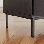 35 Soporte para tocadiscos ecológico con tapa abatible, consola multimedia de MDF+metal negro con regleta de 2 tomas y almacenamiento a prueba de polvo