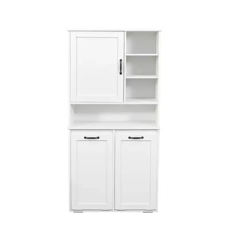 VIYET 63 White Freestanding Laundry Cabinet-Particle Board+MDF, Tilt-Out Hamper, Adjustable Shelves & Multiple Storage