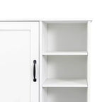 Armario de lavandería independiente blanco de 63'' - Tablero de partículas+MDF, cesto de ropa abatible, estantes ajustables y almacenamiento múltiple