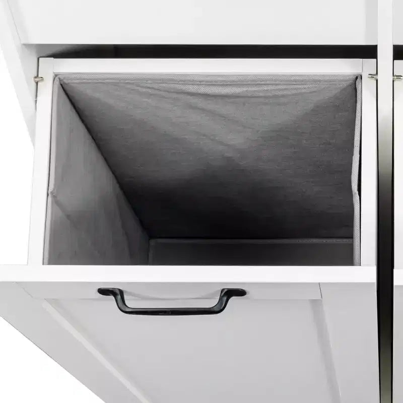 Armario de lavandería independiente blanco de 63'' - Tablero de partículas+MDF, cesto de ropa abatible, estantes ajustables y almacenamiento múltiple