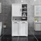 Armario de lavandería independiente blanco de 63'' - Tablero de partículas+MDF, cesto de ropa abatible, estantes ajustables y almacenamiento múltiple
