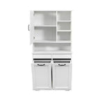 Armario de lavandería independiente blanco de 63'' - Tablero de partículas+MDF, cesto de ropa abatible, estantes ajustables y almacenamiento múltiple