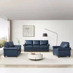 MAYEERTY 3 Pieces Sectional Faux Leather Sofa with Storage Silver Nails for Living Room Navy Blue