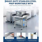 Mesa de acero inoxidable para preparación y trabajo con ruedas giratorias, mesa de cocina comercial de metal resistente con estante inferior ajustable para restaurante