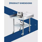 Mesa de acero inoxidable para preparación y trabajo con ruedas giratorias, mesa de cocina comercial de metal resistente con estante inferior ajustable para restaurante