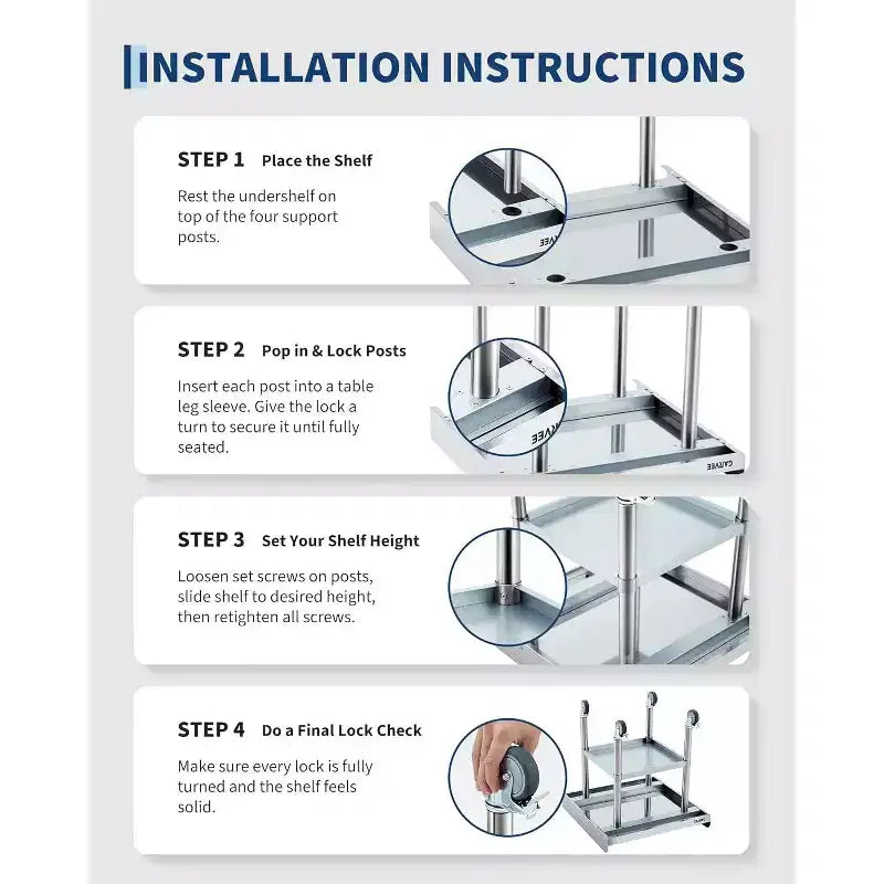 Mesa de acero inoxidable para preparación y trabajo con ruedas giratorias, mesa de cocina comercial de metal resistente con estante inferior ajustable para restaurante