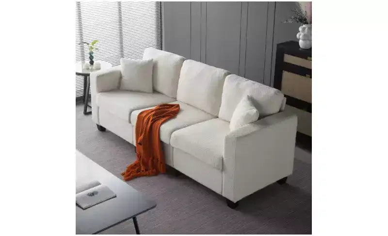 Sofá Moderno de Terciopelo Teddy de 3 Plazas con Cojines de Respaldo Engrosados, Sofá Cama Tapizado para Sala de Estar, Apartamento