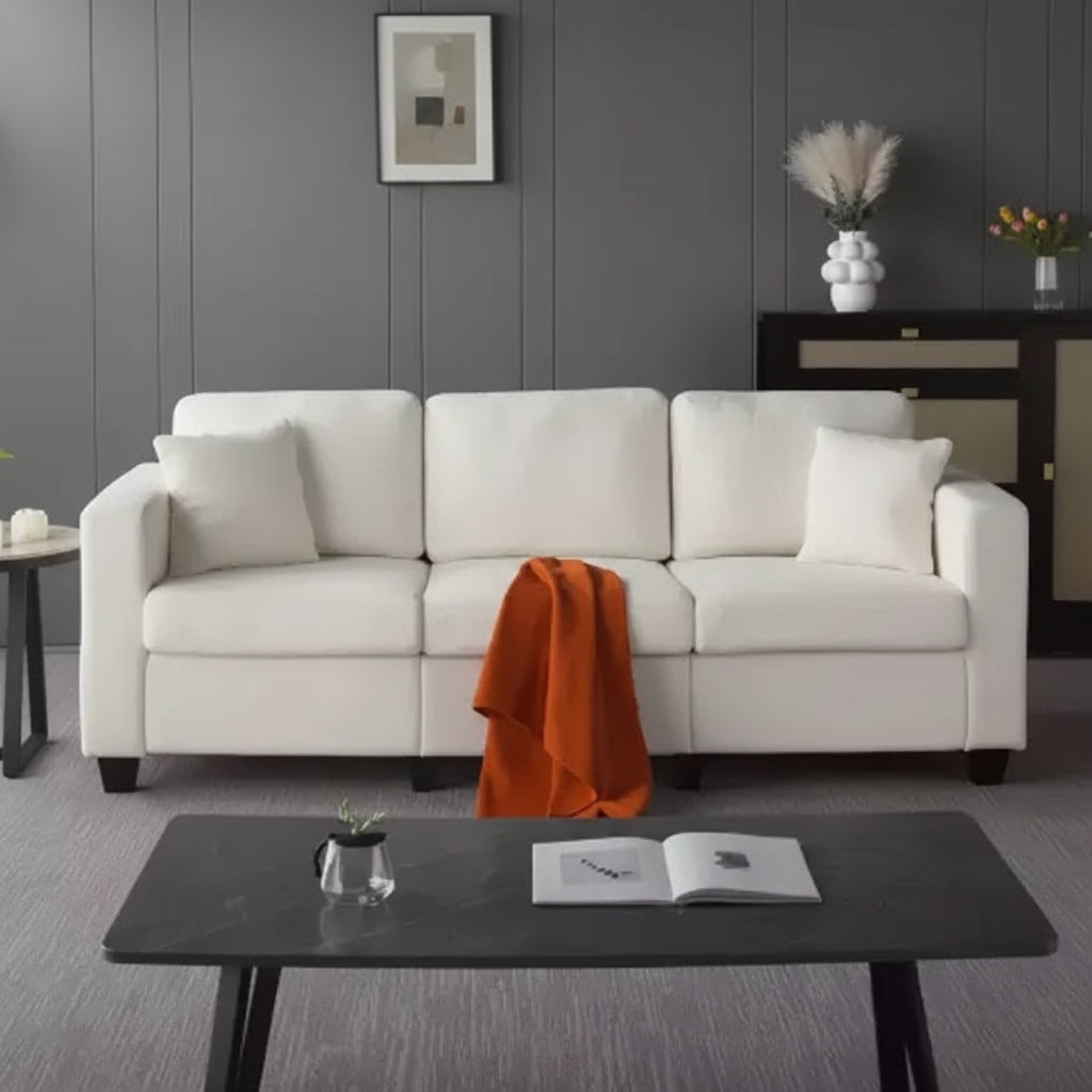Sofá Moderno de Terciopelo Teddy de 3 Plazas con Cojines de Respaldo Engrosados, Sofá Cama Tapizado para Sala de Estar, Apartamento