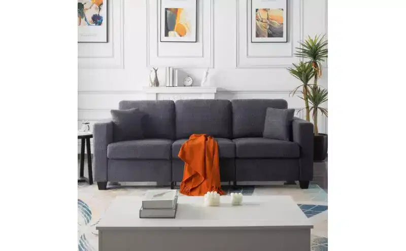 Sofá Moderno de Terciopelo Teddy de 3 Plazas con Cojines de Respaldo Engrosados, Sofá Cama Tapizado para Sala de Estar, Apartamento