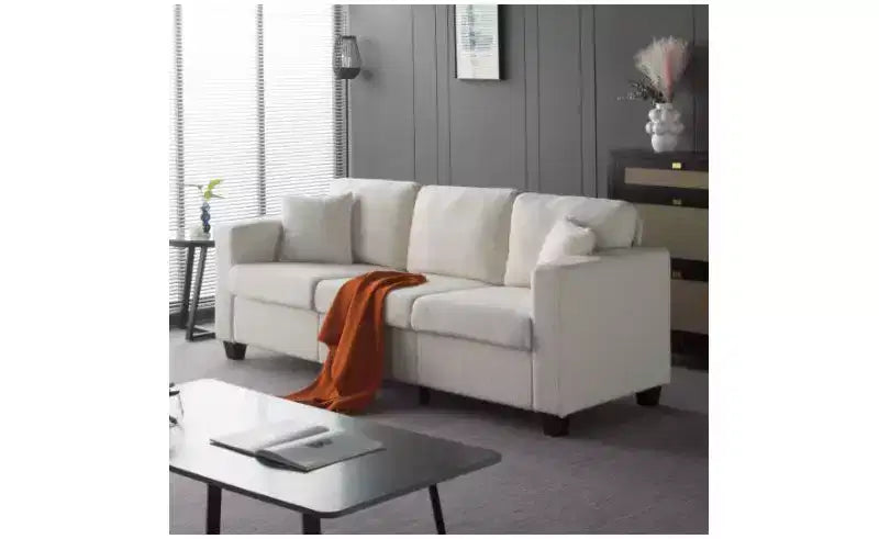 Sofá Moderno de Terciopelo Teddy de 3 Plazas con Cojines de Respaldo Engrosados, Sofá Cama Tapizado para Sala de Estar, Apartamento