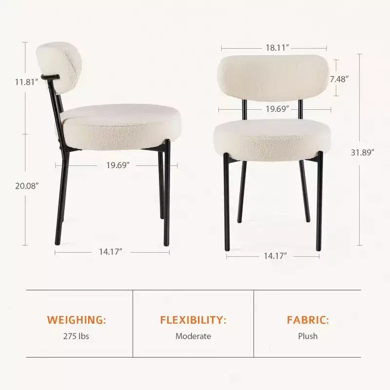 Juego de 2 sillas de comedor modernas con estructura de metal, sillas de comedor tapizadas con respaldo, sillas de comedor para el comedor
