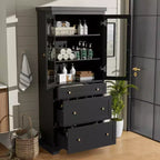 Mueble de almacenamiento para baño de 70 cm, mueble de suelo independiente con 3 cajones y estantes ajustables, armario de despensa de cocina para baño u oficina