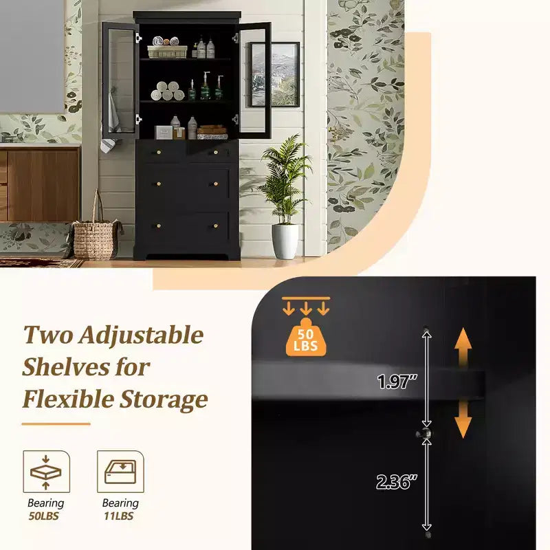 Mueble de almacenamiento para baño de 70 cm, mueble de suelo independiente con 3 cajones y estantes ajustables, armario de despensa de cocina para baño u oficina