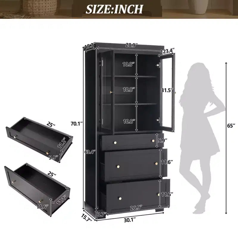 Mueble de almacenamiento para baño de 70 cm, mueble de suelo independiente con 3 cajones y estantes ajustables, armario de despensa de cocina para baño u oficina