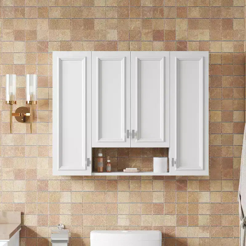 Mueble de baño moderno con 5 estantes ajustables, botiquín de pared, bisagras de cierre suave y diseño de estante abierto, blanco