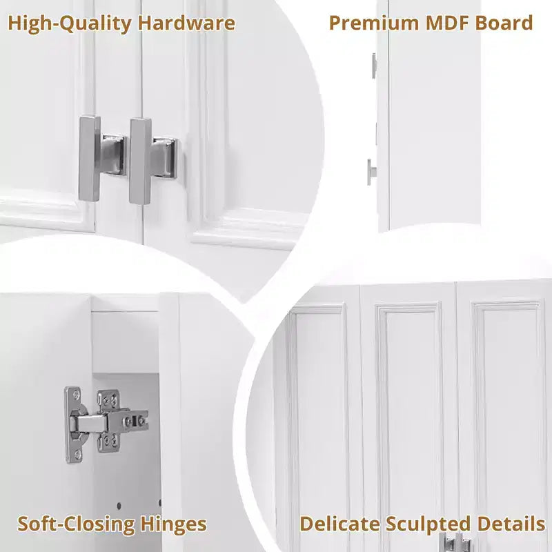 Mueble de baño moderno con 5 estantes ajustables, botiquín de pared, bisagras de cierre suave y diseño de estante abierto, blanco