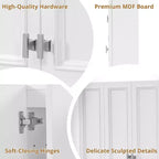 Mueble de baño moderno con 5 estantes ajustables, botiquín de pared, bisagras de cierre suave y diseño de estante abierto, blanco