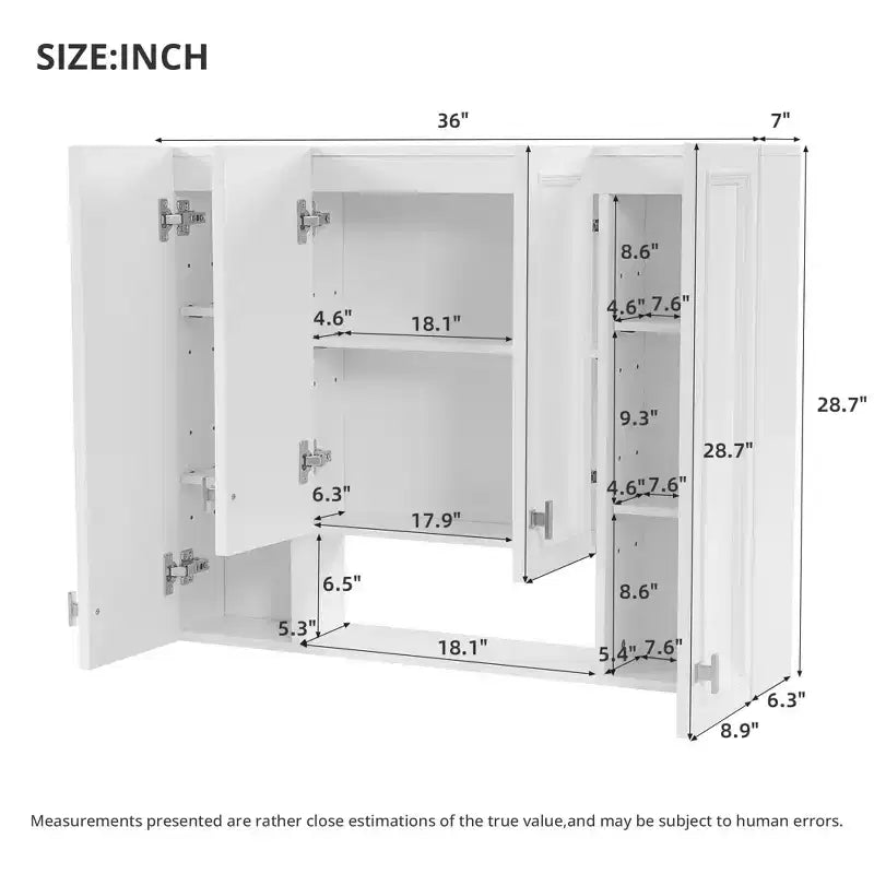 Mueble de baño moderno con 5 estantes ajustables, botiquín de pared, bisagras de cierre suave y diseño de estante abierto, blanco