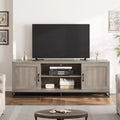 Acekool Farmhouse TV Stand for Living Room, 2-Tier Adjustable Shelves, Metal Base, Media Console for 75 Inch TV, Gray