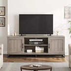 Acekool Farmhouse TV Stand for Living Room, 2-Tier Adjustable Shelves, Metal Base, Media Console for 75 Inch TV, Gray