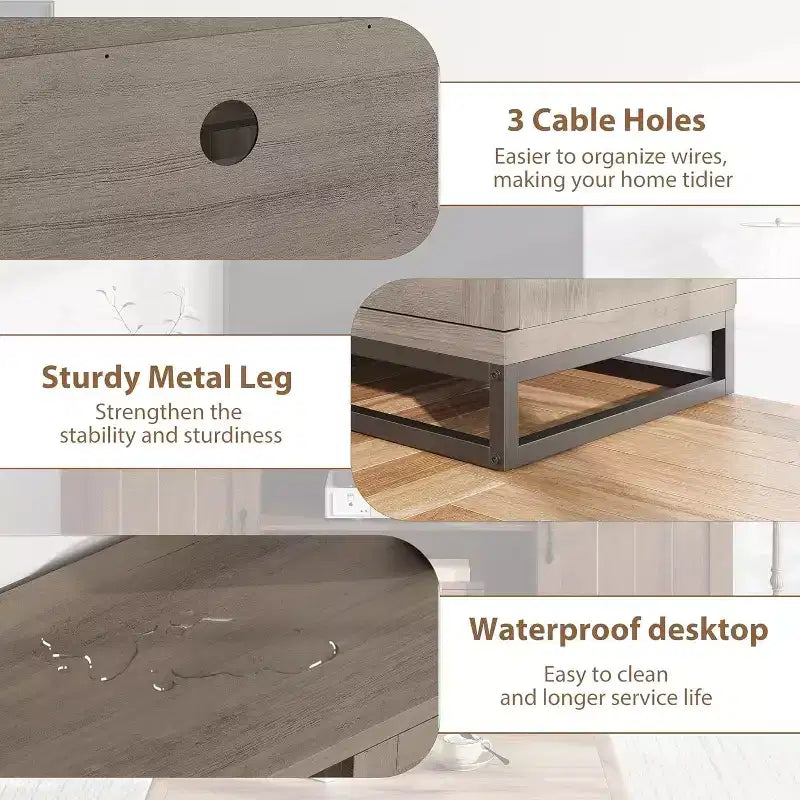 Mueble de TV estilo rústico para sala de estar, estantes ajustables de 2 niveles, base de metal, consola multimedia para TV de 75 pulgadas, gris