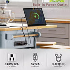 Isla de Cocina de 50" con 2 Taburetes, Ala Abatible, Toma de Corriente, Estantes Abiertos y Cajones con Ruedas