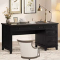 Executive Desk with Drawers, Farmhouse Home Office Desk with Charging Station, 53.54 in Wooden Computer Desk with File Cabinet Storage
