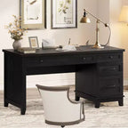 Executive Desk with Drawers, Farmhouse Home Office Desk with Charging Station, 53.54 in Wooden Computer Desk with File Cabinet Storage