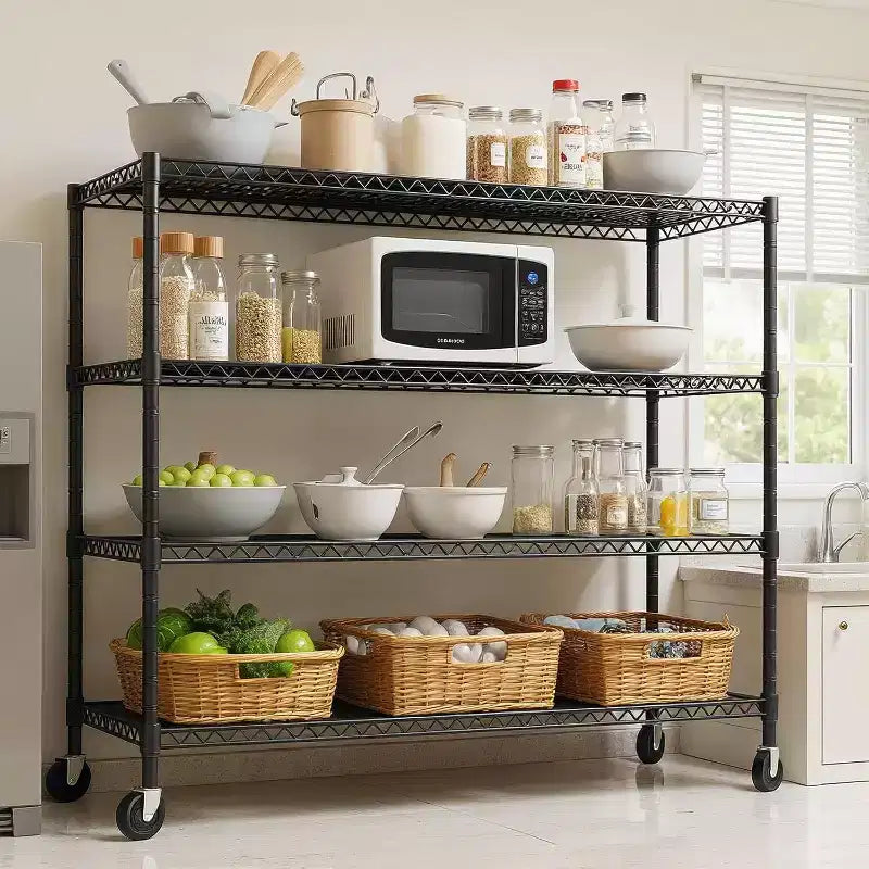 Estantería metálica de 4 niveles de alta resistencia con ruedas, 24D x 56W x 75H, capacidad de 2200 libras, estante de almacenamiento de metal ajustable, estanterías industriales